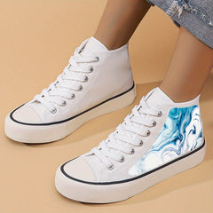 Flat High Top Chunky Canvas Sneakers Non Slip Lace Up Outdoor Walking
