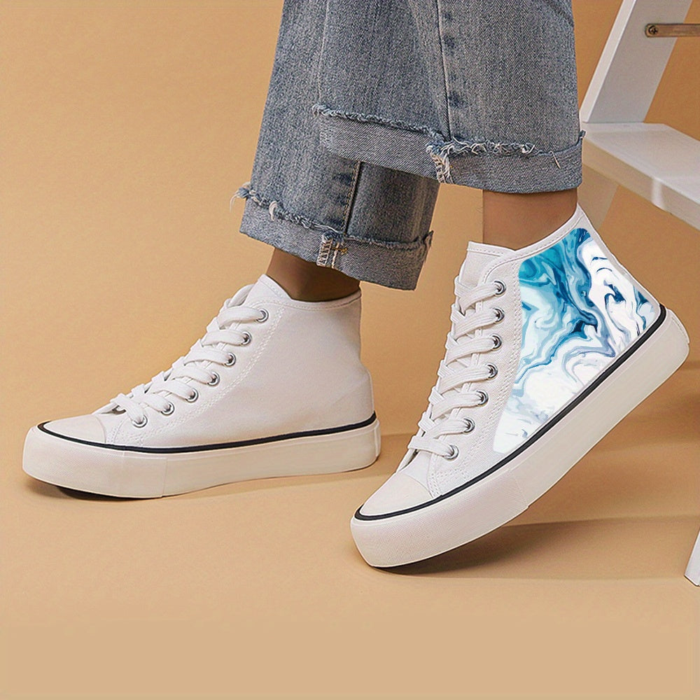 Flat High Top Chunky Canvas Sneakers Non Slip Lace Up Outdoor Walking