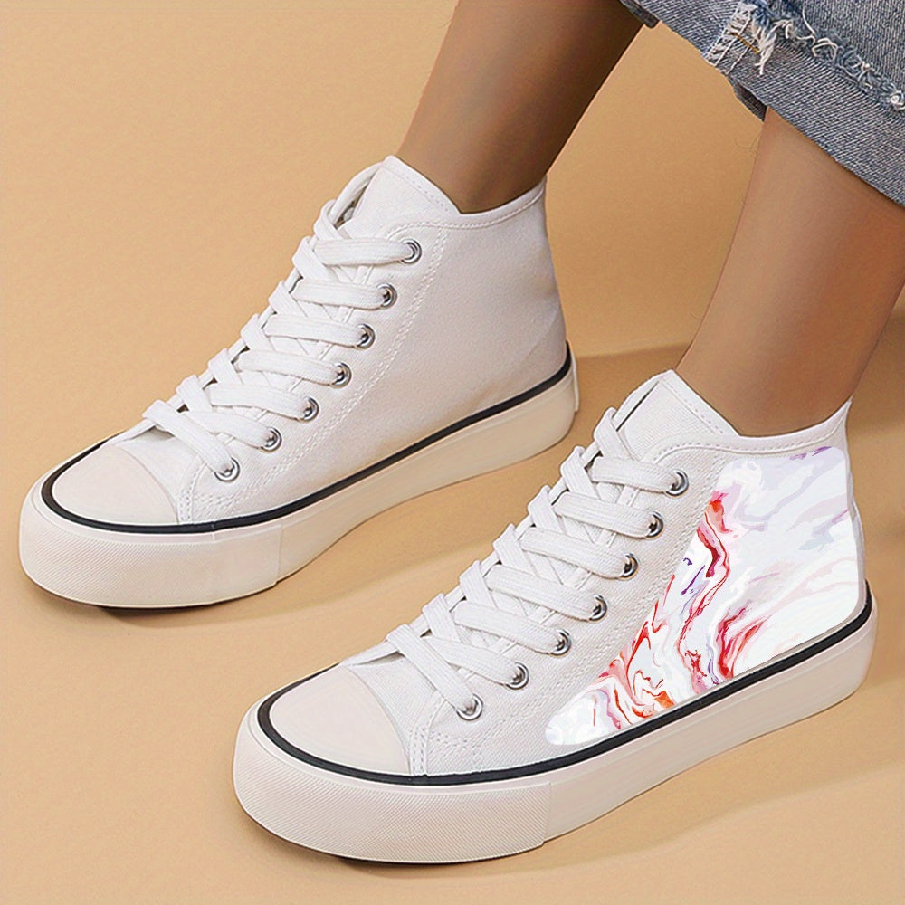 Flat High Top Chunky Canvas Sneakers Non Slip Lace Up Outdoor Walking
