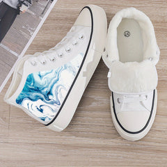 Plush Lined Chunky Canvas Sneakers Flat Fall Winter Warm Non Slip Shoes