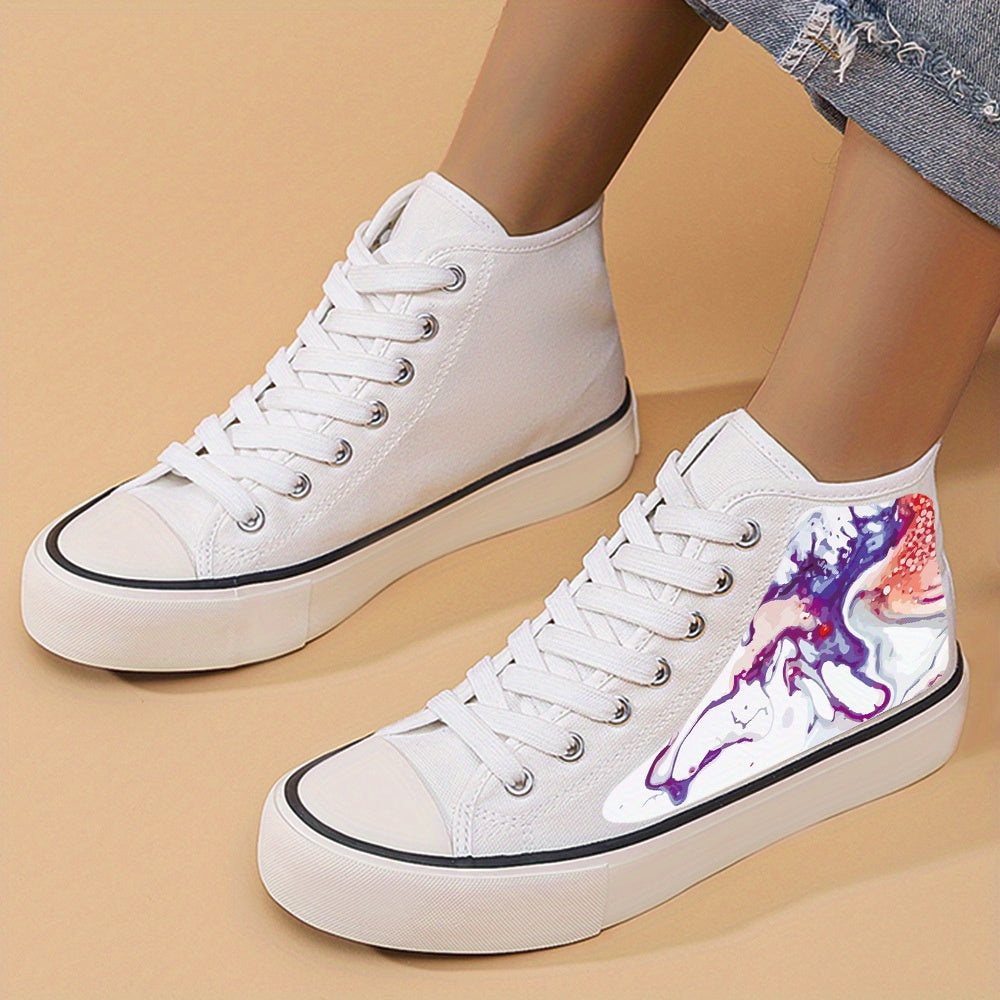 Abstract Print Flat Heighten Chunky Canvas Sneakers