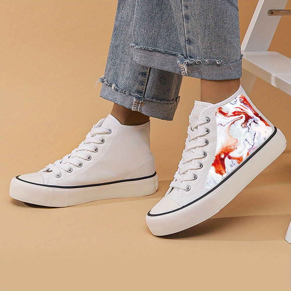 Abstract Print Flat Heighten Chunky Canvas Sneakers