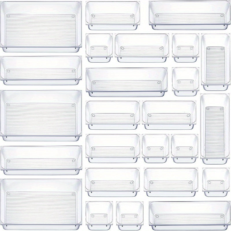 25pcs Transparent Compartment Boxes for Desktop Drawer Organization