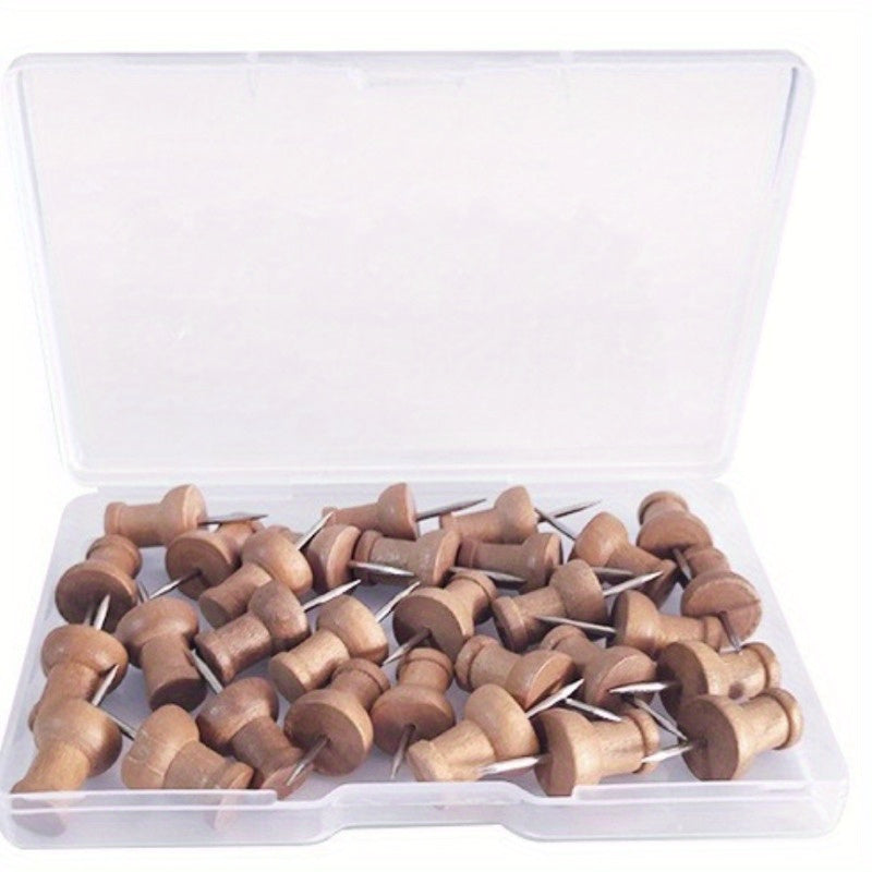 50 Pcs Walnut Wood Push Pins Decorative Wooden Thumb Tacks for Cork Boards