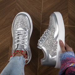 Sequins Low Sneakers Women's Lace Up Lightweight Skate Shoes