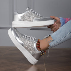 Sequins Low Sneakers Women's Lace Up Lightweight Skate Shoes