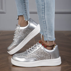 Sequins Low Sneakers Women's Lace Up Lightweight Skate Shoes