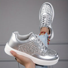 Sequins Low Sneakers Women's Lace Up Lightweight Skate Shoes
