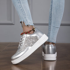 Sequins Low Sneakers Women's Lace Up Lightweight Skate Shoes