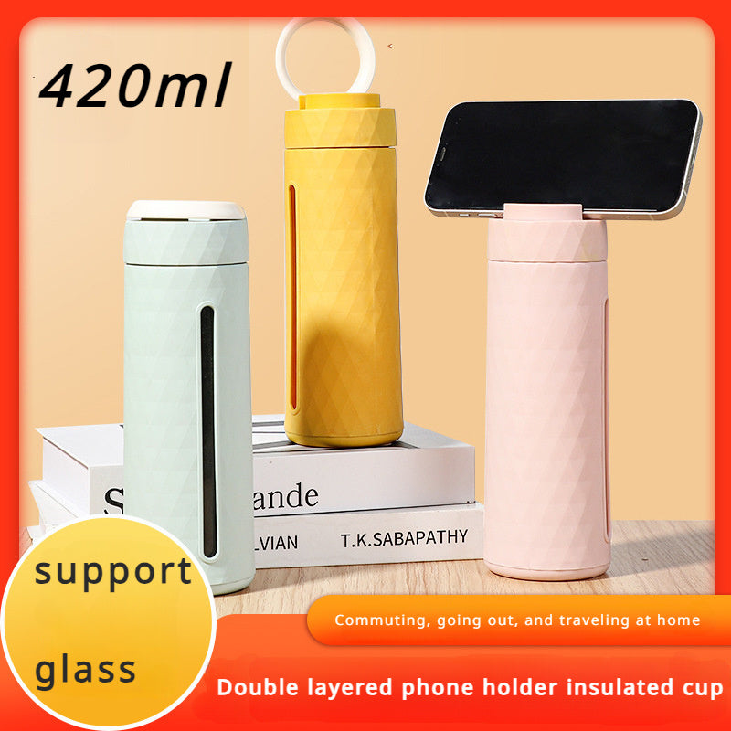 Double Wall Glass Cup Holder, Insulated & Drop Resistant Water Cup