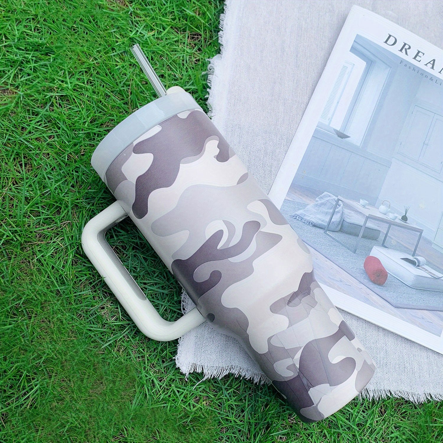 40oz Insulated Water Cup Tumbler Flag Pattern Stainless Steel Travel Cup