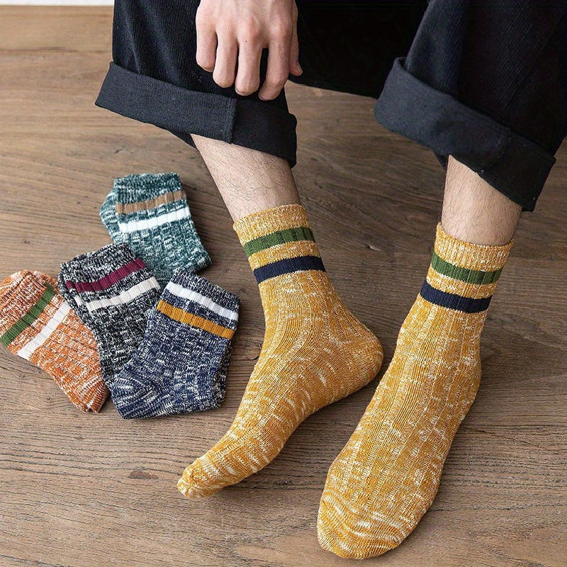 Vintage Striped Knitted Socks Men's Crew Socks All Seasons