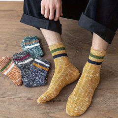 Vintage Striped Knitted Socks Men's Crew Socks All Seasons