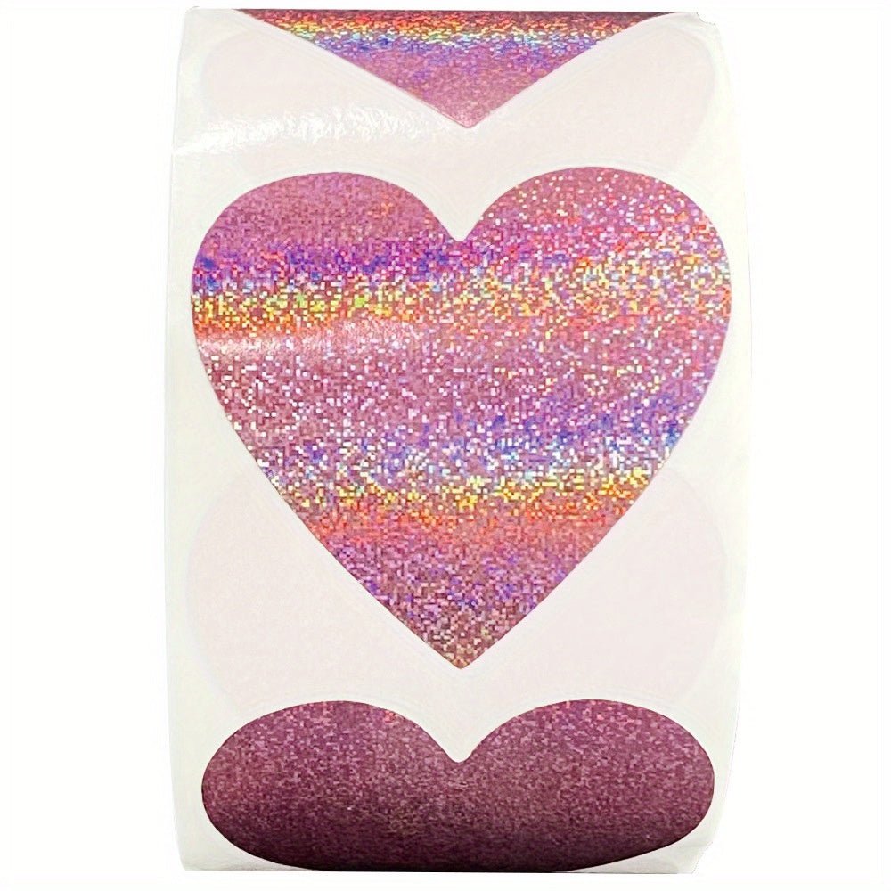 500pcs Glitter Pink Heart Stickers Roll Gift Set Sparkly Adhesive Wedding Decor
