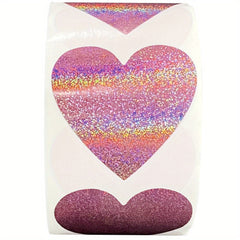 500pcs Glitter Pink Heart Stickers Roll Gift Set Sparkly Adhesive Wedding Decor
