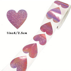 500pcs Glitter Pink Heart Stickers Roll Gift Set Sparkly Adhesive Wedding Decor