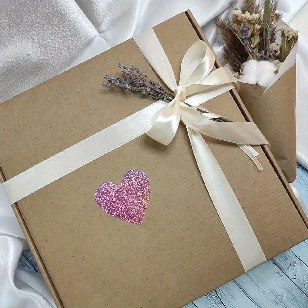 500pcs Glitter Pink Heart Stickers Roll Gift Set Sparkly Adhesive Wedding Decor