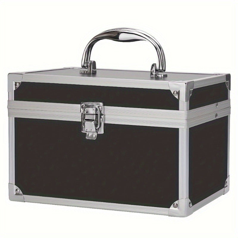 Portable Makeup Organizer Box with Mirror and Lock