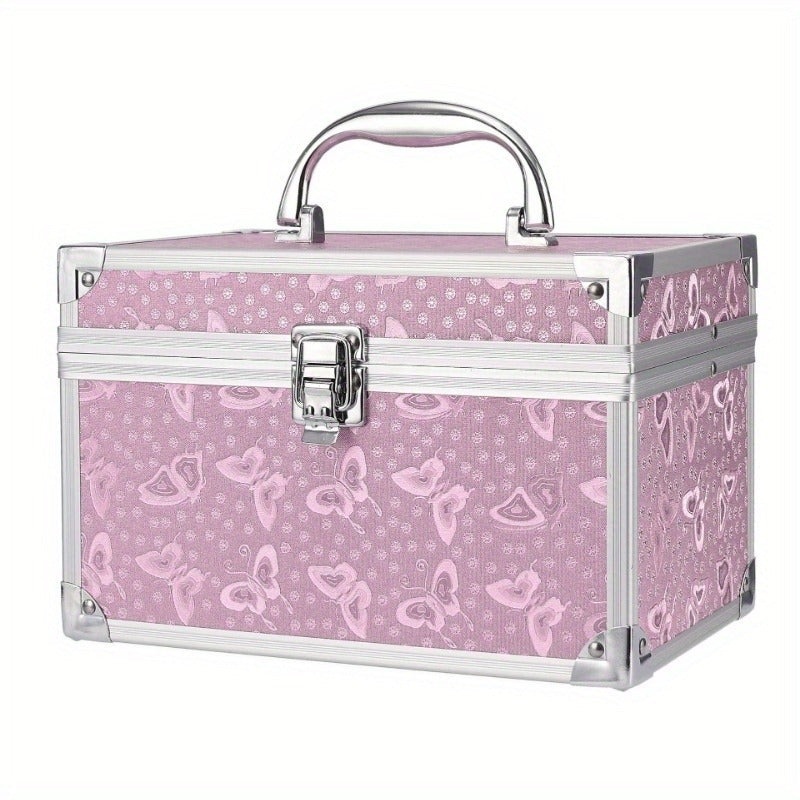 Portable Makeup Organizer Box with Mirror and Lock