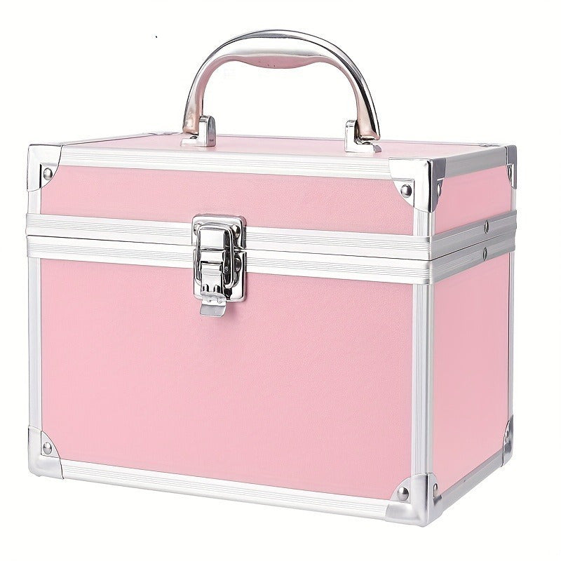 Portable Makeup Organizer Box with Mirror and Lock
