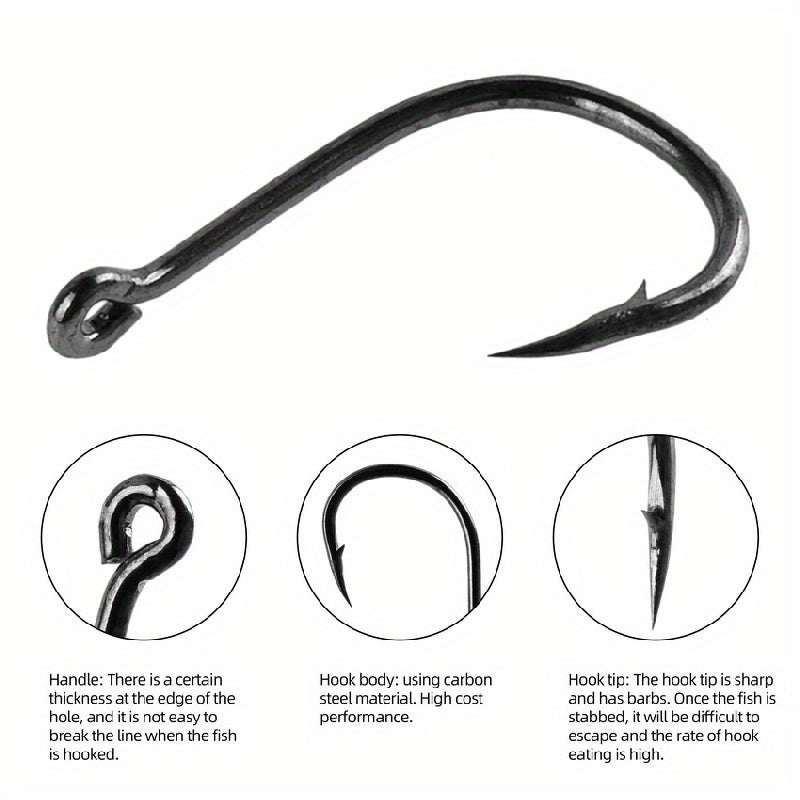 High Carbon Steel Fishing Hooks Set, Saltwater/Freshwater Barbed Fishhooks