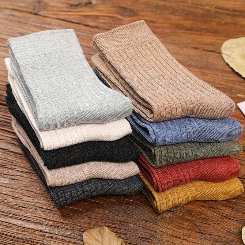 5 Pairs Men's Solid Crew Socks Comfy Casual Unisex Outdoor All Seasons