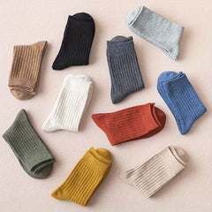 5 Pairs Men's Solid Crew Socks Comfy Casual Unisex Outdoor All Seasons