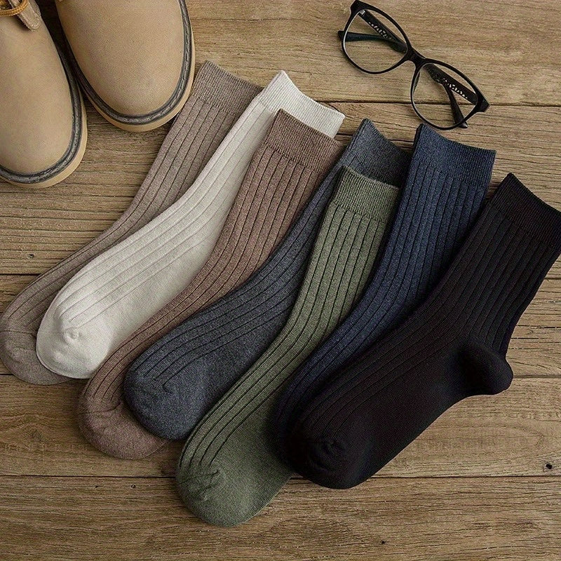 Men's Solid Crew Socks - Comfy Casual Unisex Socks for Outdoor All-Season Wear