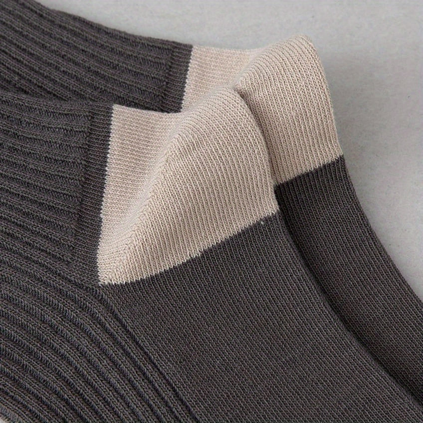5 Pairs Men's Block Crew Socks Comfy Casual Unisex Outdoor All Seasons
