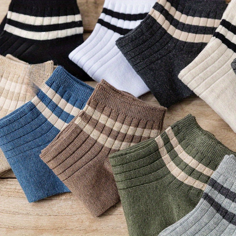 Men's Striped Crew Socks Breathable Casual Unisex Socks All Seasons