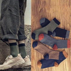 Men's Retro Block Crew Socks Breathable Casual Unisex Socks