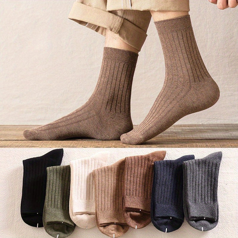 Men's Ribbed Crew Socks Casual Breathable Stockings