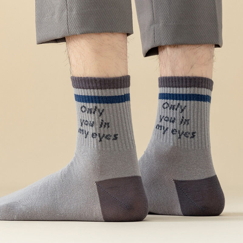 Men's Block Crew Socks Breathable Comfy Casual Unisex Socks