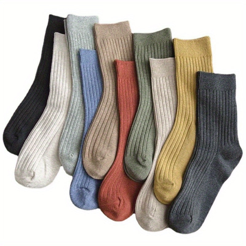 Men's Solid Crew Socks Comfy Casual Unisex Outdoor All Seasons Wearing