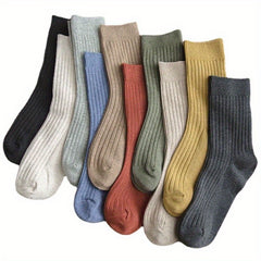 Men's Solid Crew Socks Comfy Casual Unisex Outdoor All Seasons Wearing