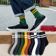 Men's Solid Crew Socks Comfy Casual Unisex Outdoor All Seasons Wearing