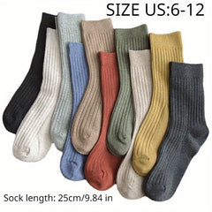 Men's Solid Crew Socks Comfy Casual Unisex Outdoor All Seasons Wearing