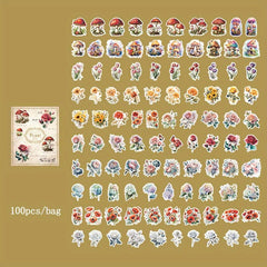 100pcs Plant Flower Animal Label Scrapbook Stickers