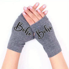 Retro Knitted Fingerless Gloves Winter Warmth Elastic Patterns