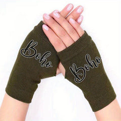 Retro Knitted Fingerless Gloves Winter Warmth Elastic Patterns
