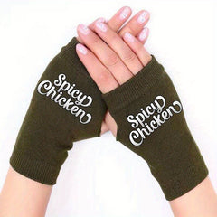 Spicy Chicken Retro Knitted Fingerless Gloves