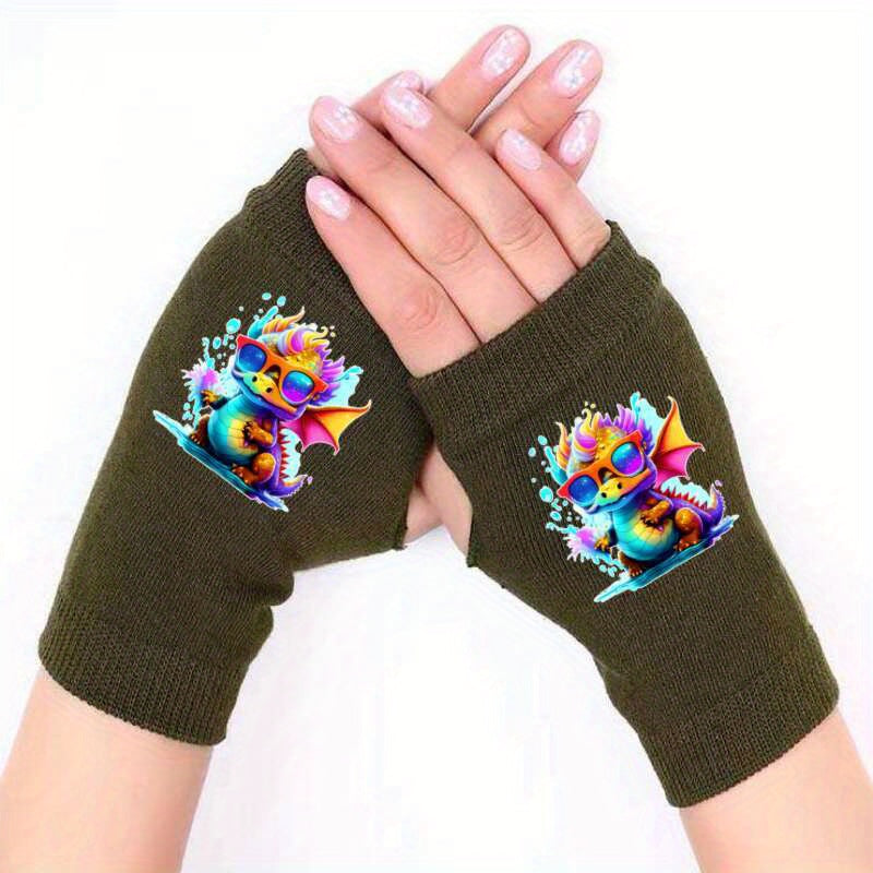 Winter Knit Half Finger Gloves with Printed Patterns