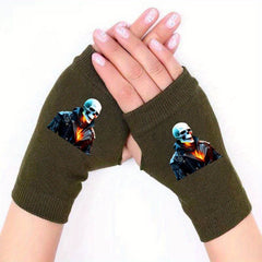 Retro Skull Fingerless Knitted Gloves for Winter