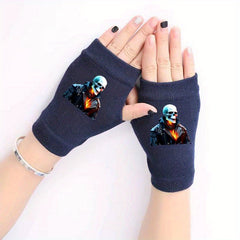Retro Skull Fingerless Knitted Gloves for Winter
