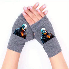 Retro Skull Fingerless Knitted Gloves for Winter