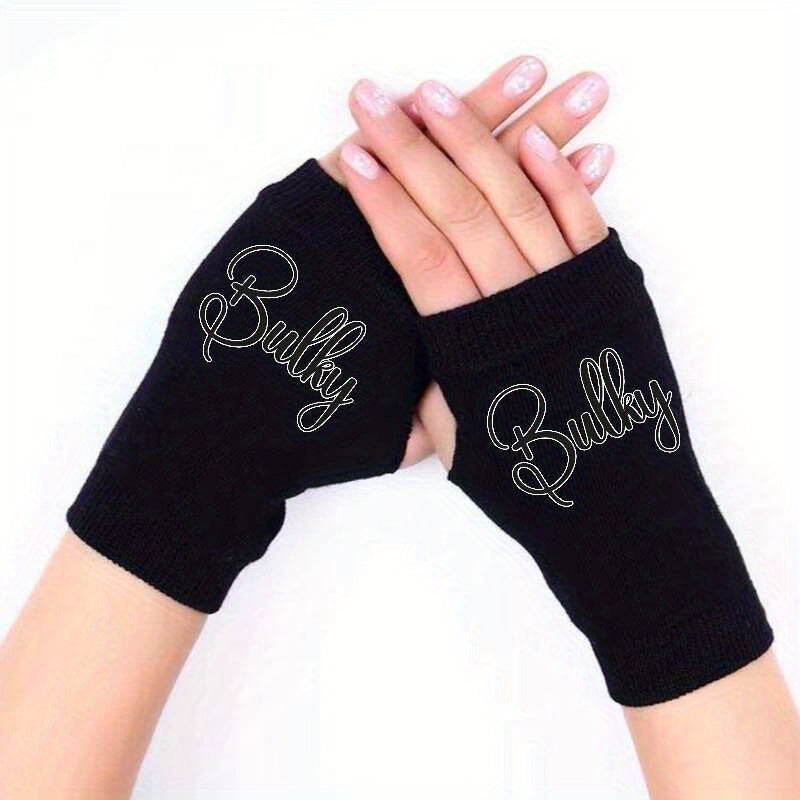 Winter Fingerless Gloves Warm Cold Proof Stretch Print Pattern Men Women