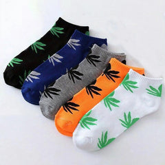 5 Pairs Leaves Print Crew Socks for Men