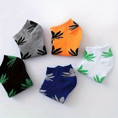 5 Pairs Leaves Print Crew Socks for Men