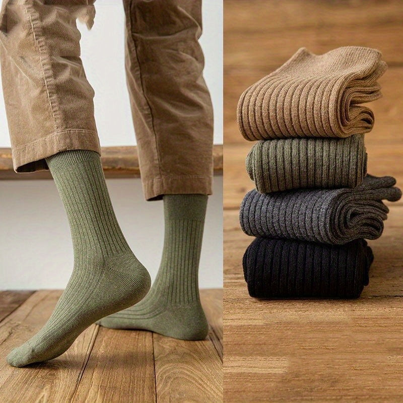 Men's Solid Crew Socks Breathable Comfy Casual Unisex Socks - 5 Pairs