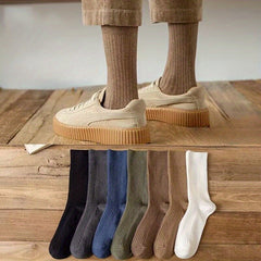 Men's Solid Crew Socks Breathable Comfy Casual Unisex Socks - 5 Pairs